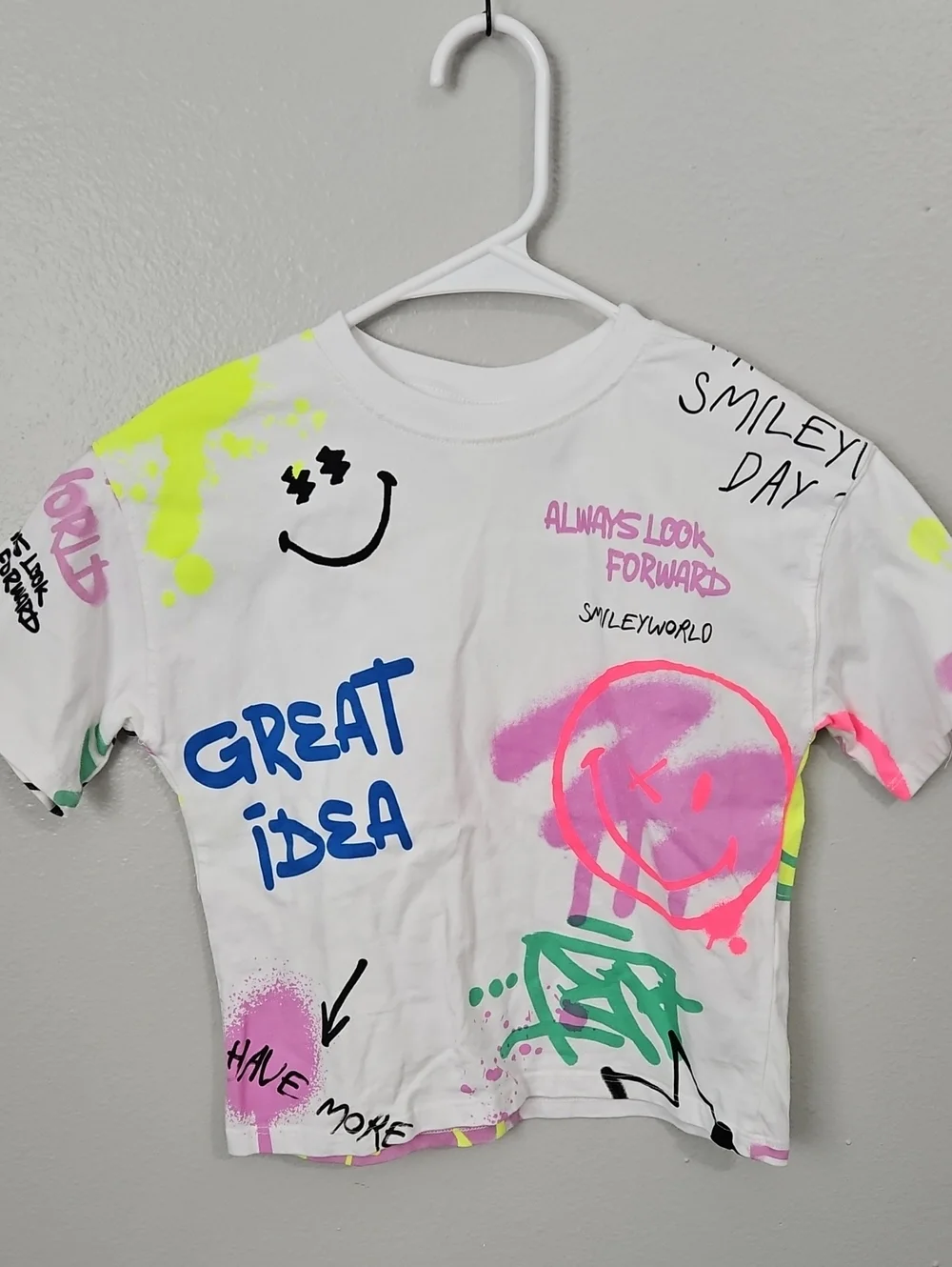 Zara White Graffiti-Print Kids T-Shirt - Neon Accents